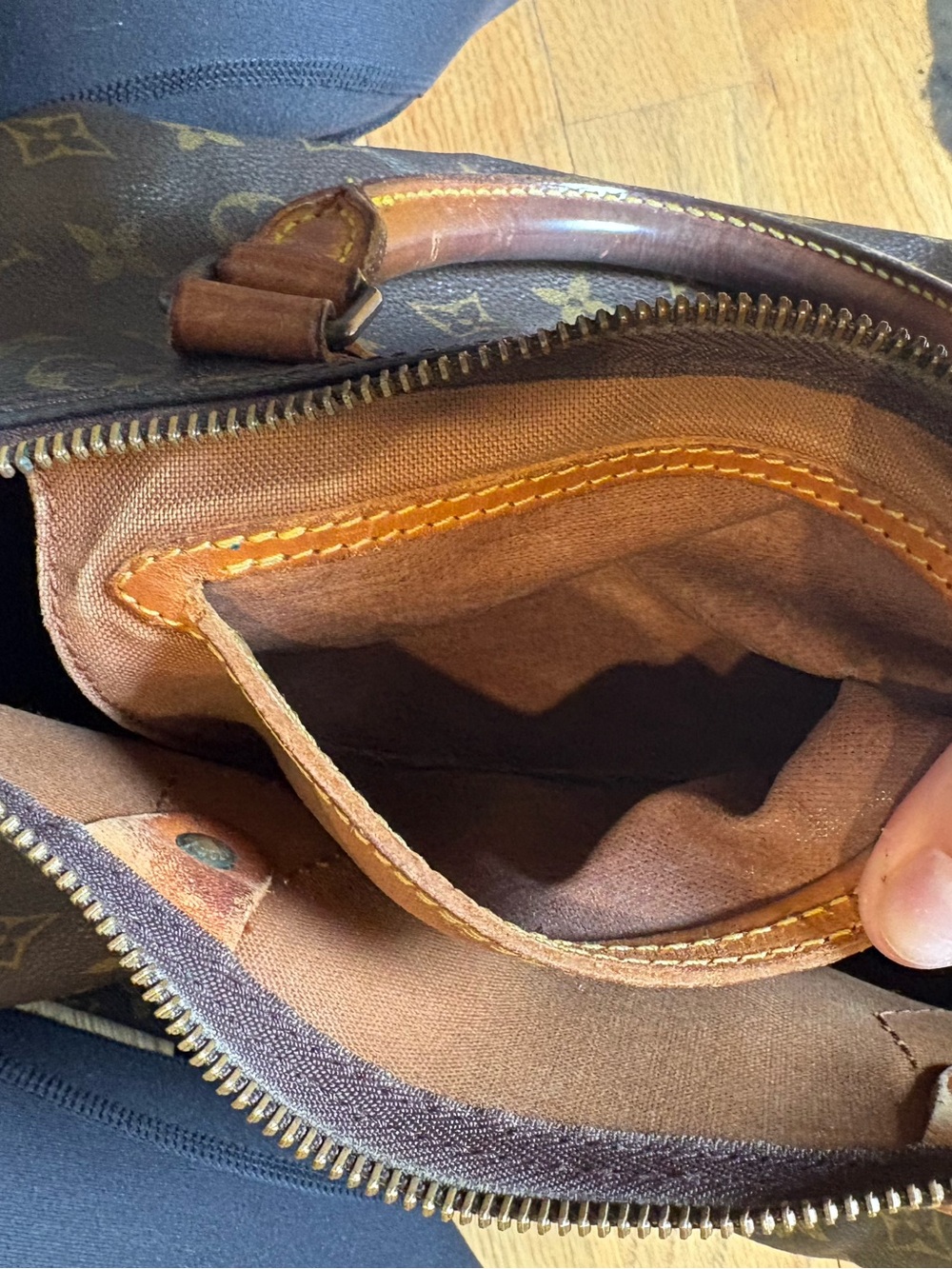 Louis Vuitton Brown Monogram Satchel with Tan Leather Handles - Picture 7 of 16